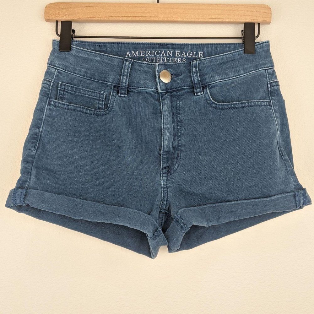 American Eagle aegean blue hi rise denim shortie 2